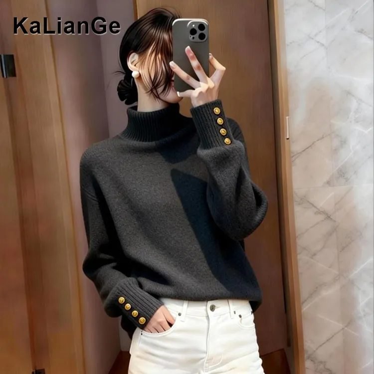 卡莲格/小众设计感半高领套头针织衫女冬季款慵懒高级感打底毛衣