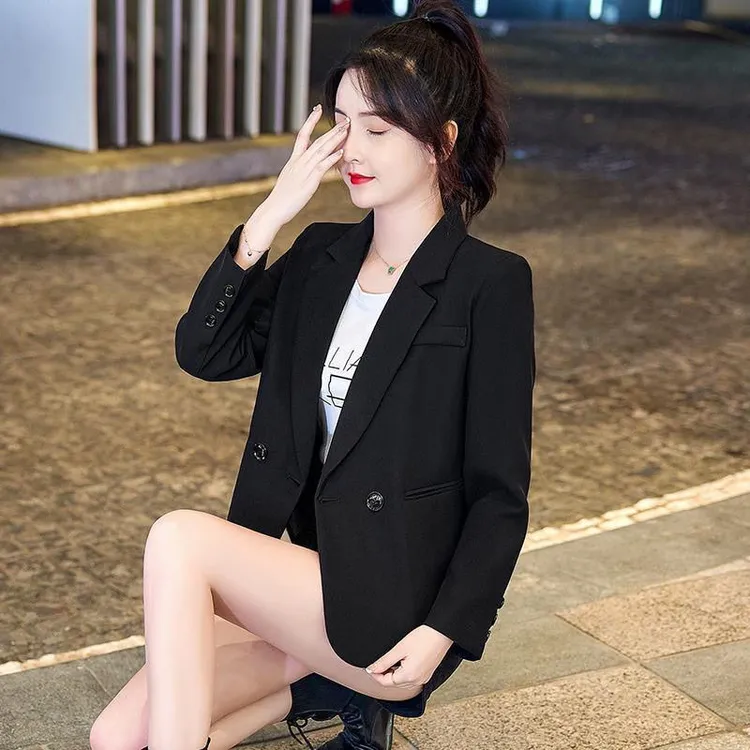 2025秋季白色小个子短款简约纯色女一粒扣西装百搭黑色韩版小西服