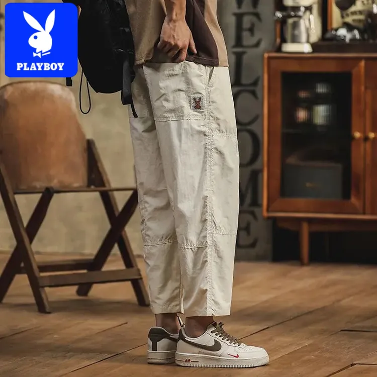 花花公子夏季八分休闲裤男宽松轻薄透气直筒男士高端工装百搭日系