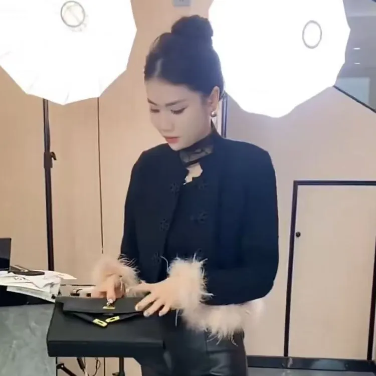 188秋冬季新款套装修身显瘦时尚百搭名媛小香风外套皮裤两件套