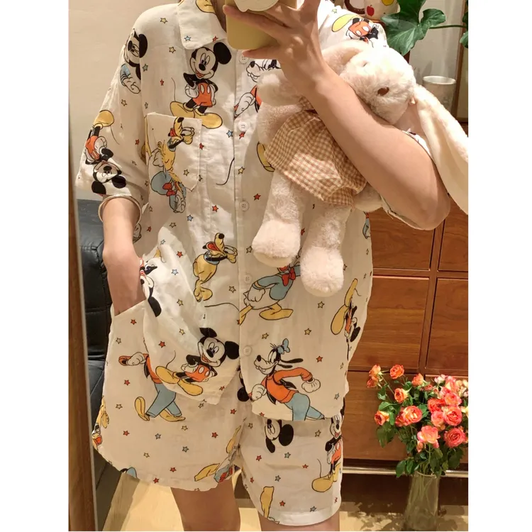 2026新款可爱卡通米老鼠夏季新款睡衣棉感女短袖短裤家居服套装