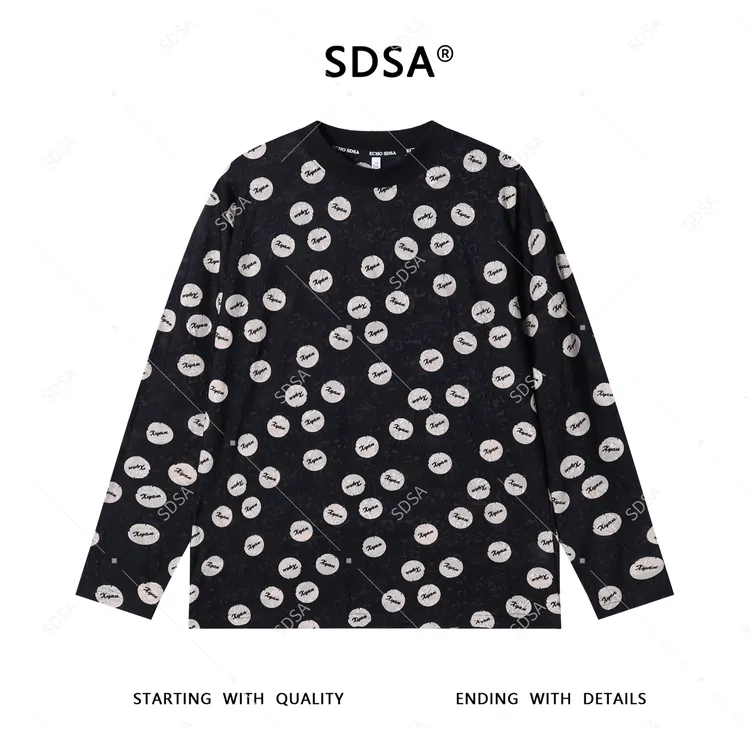SDSA男士秋冬新款轻奢痞帅男装撞色提花字母圆领长袖T恤网红款