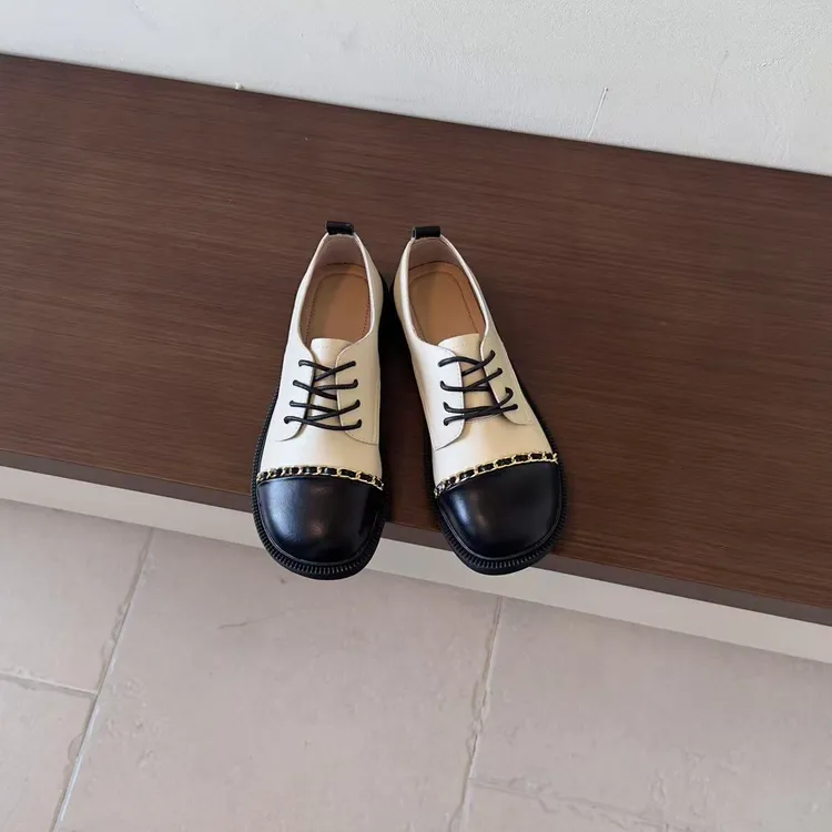 升级真皮版~气质英伦复古新款小香拼色系带玛丽珍单鞋