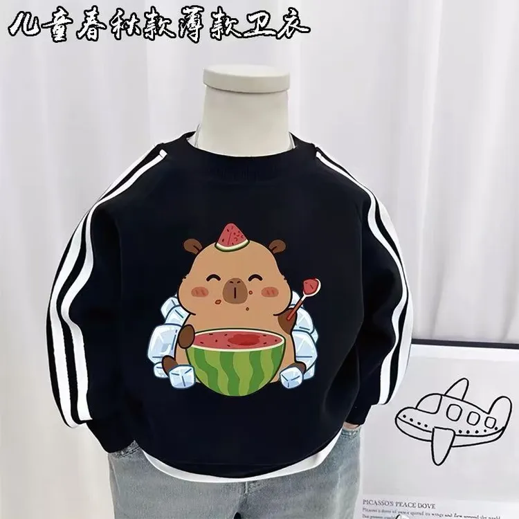 2025卡皮巴拉新款男女男童卫衣中小儿童卫衣圆领春秋薄款长袖上衣