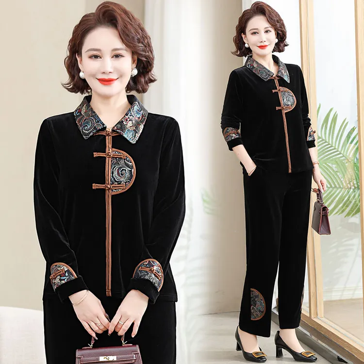 中年妈妈装秋装高档洋气装套装中国风中老年女装春秋50岁60秋季70