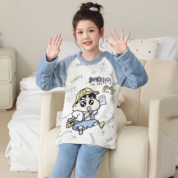 儿童睡衣女童秋冬季珊瑚绒套装中大童加绒保暖小女孩法兰绒家居服
