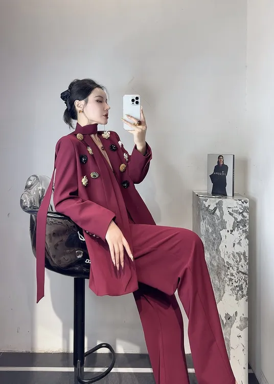 轻奢羊毛时尚套装秋季西装优雅西域风设计师长款秋冬