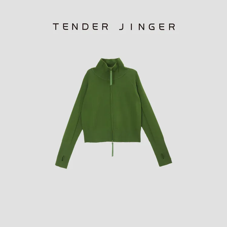Tender Jinger【黑标】纯色羊毛双拉链翻领针织开衫T53BMM607B