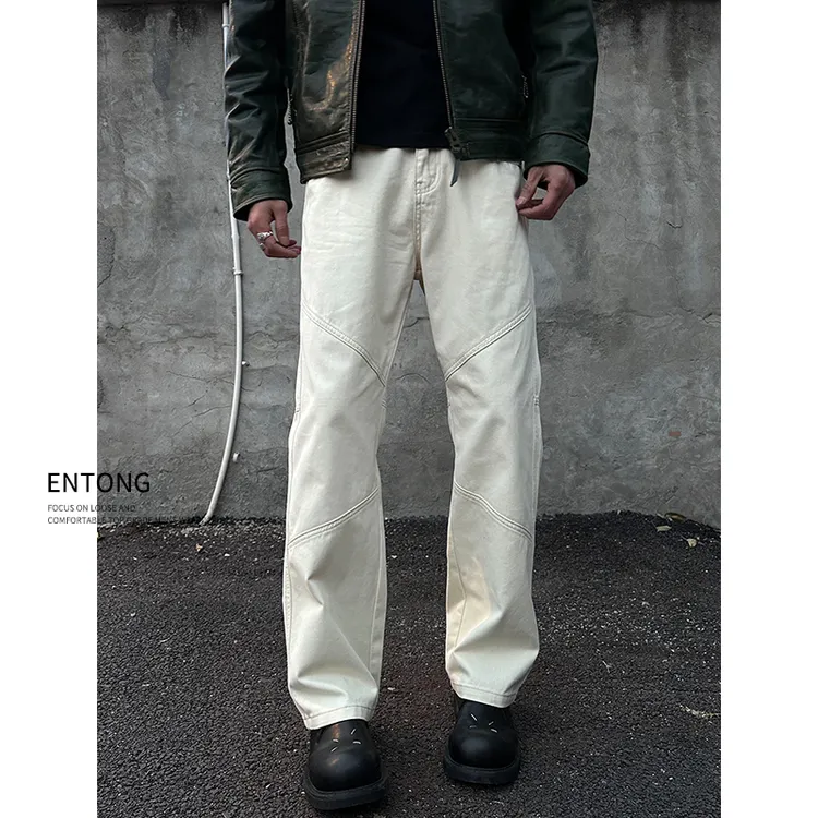 Entong美式高街vibe风立体剪裁休闲牛仔裤男宽松直筒cleanfit裤子