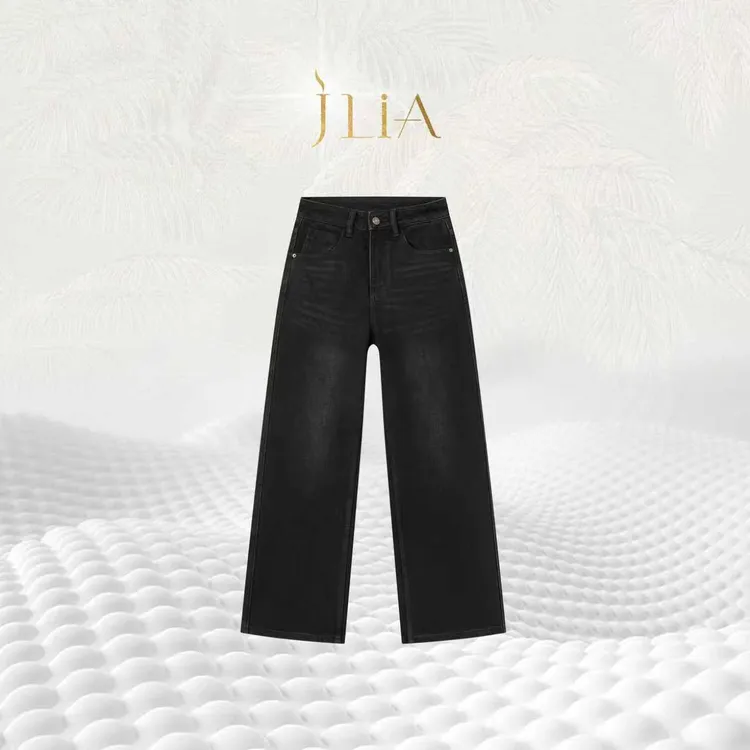 JLIA GOLD-1067赫本黑灰-显瘦宽松直筒裤 防掉色粘毛沾灰 抗皱