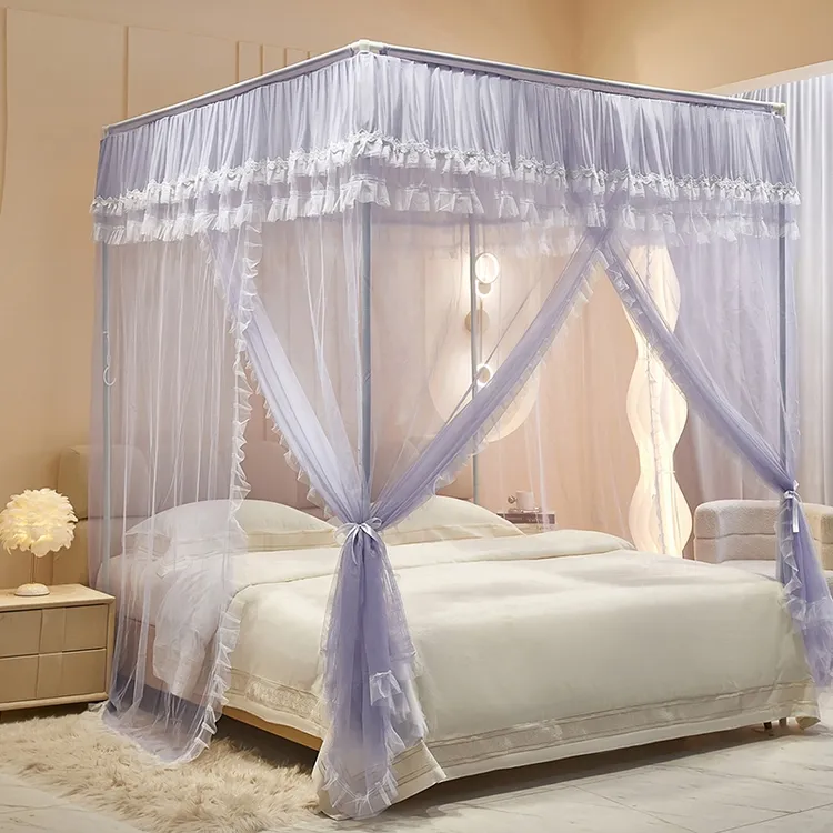 家用卧室防蚊加厚加粗欧式落地式公主风三开门宫廷唯美落地蚊帐玥