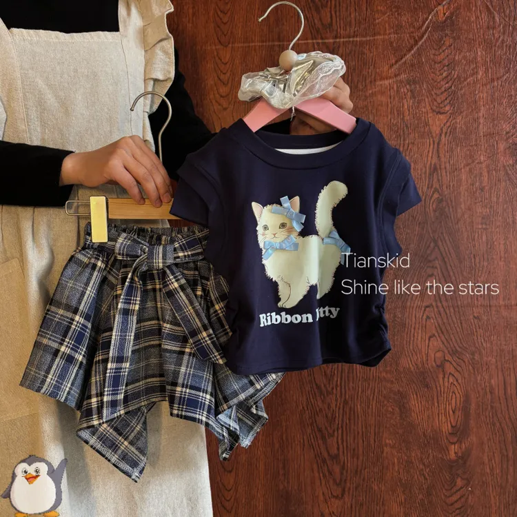 女童夏季套装中小童时髦百搭休闲短袖不规则裙两件套潮流时尚休闲