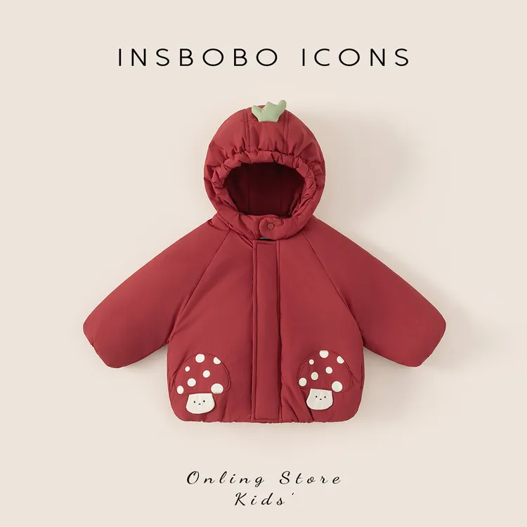 INSbobo儿童外套冬季新品保暖可爱皇冠连帽下摆牛筋棉服潮DY25042