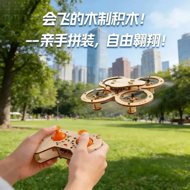 【儿童节礼物】木质拼装DIY四轴飞行器无人机模型亲子互动科学实验商品图