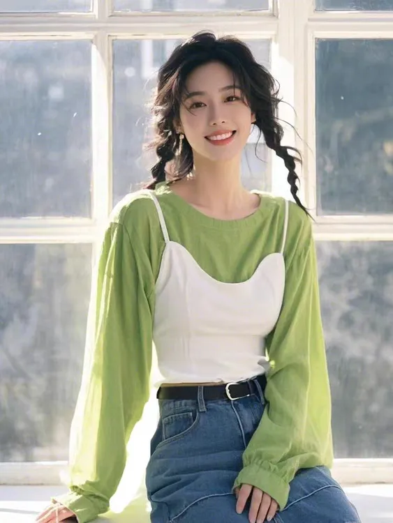 PANLIZ白色吊带背心女春夏季短款宽松显瘦薄款雪纺圆领衬衫上衣潮