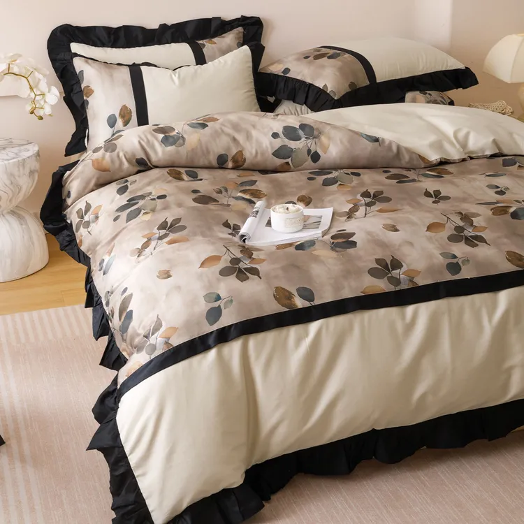 轻奢复古风四件套纯棉法式印花长绒棉被套床笠款床上用品时尚热门