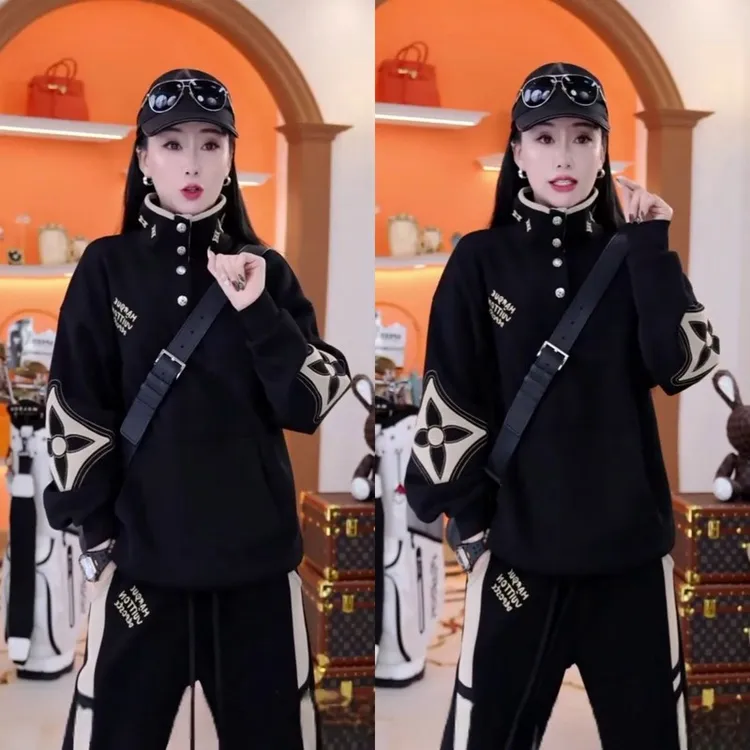 秋季时尚新款潮流百搭男女同款个性设计感简约高领纯色休闲卫衣