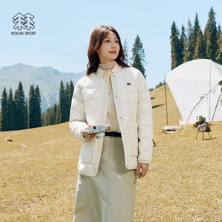 KOLON SPORT可隆羽绒衣防泼水防风女士可收纳无帽轻量羽绒服