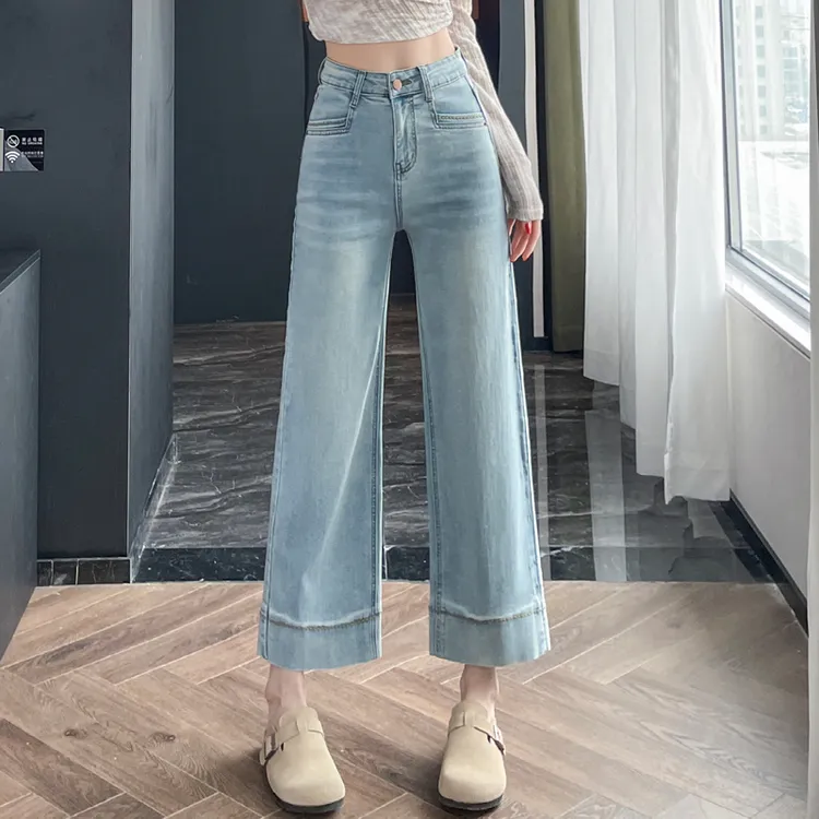 小个子美式翻遍直筒牛仔裤女2025新款春秋季女士九分小个子牛仔裤