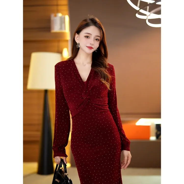 【恩雅】 秋上新法式气质收腰显瘦鱼尾连衣裙-YL0018