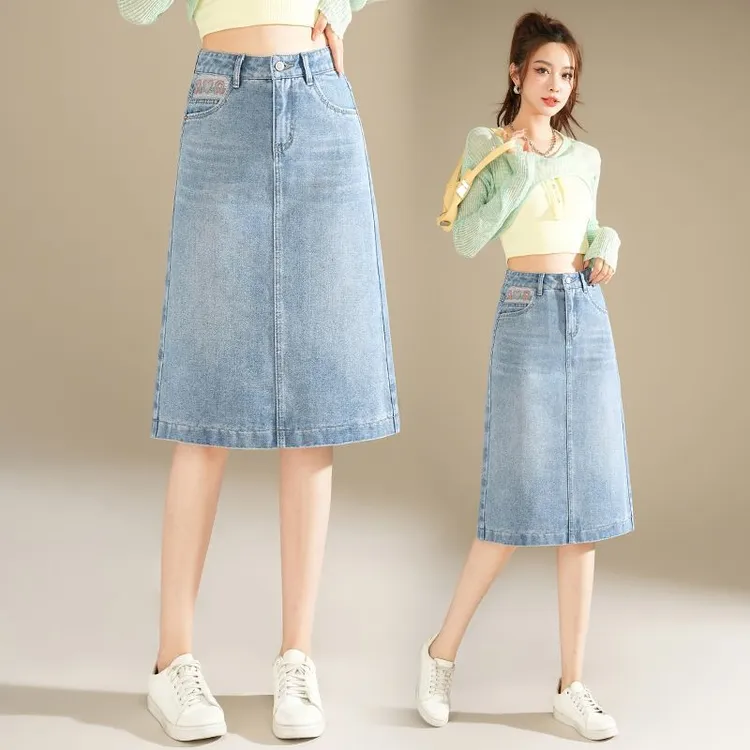 时尚潮流牛仔半身裙女2025夏季新款宽松显瘦中长款a字一步包臀裙