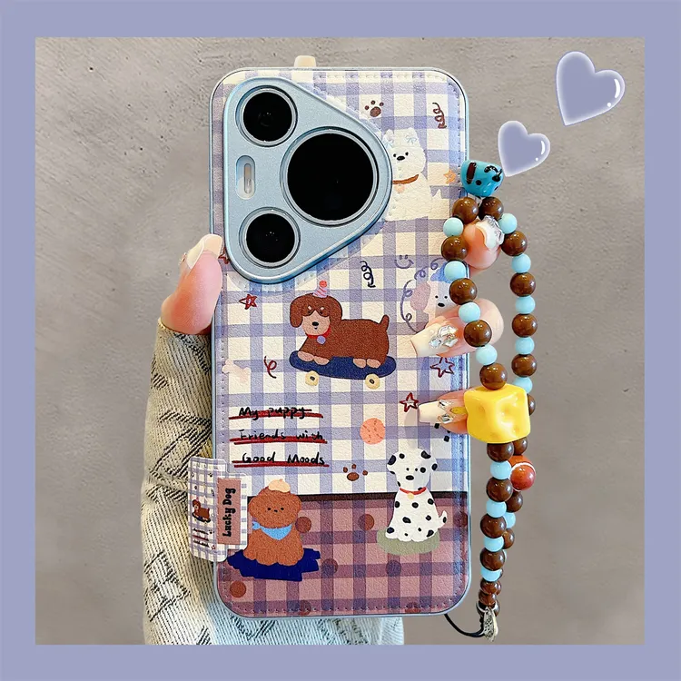 适用华为pura70pro+手机壳70Ultra趣味卡通格纹滑板小狗pura80pro