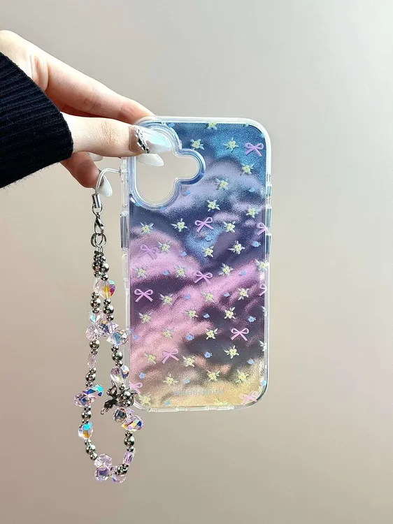 晕染祥云蝴蝶结碎花适用iphone16promax手机壳苹果15挂件14新款13