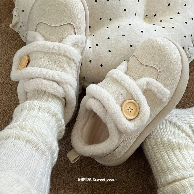 复古风加绒厚底魔术贴勃肯毛毛鞋女2025秋冬新款保暖舒适浅口单鞋