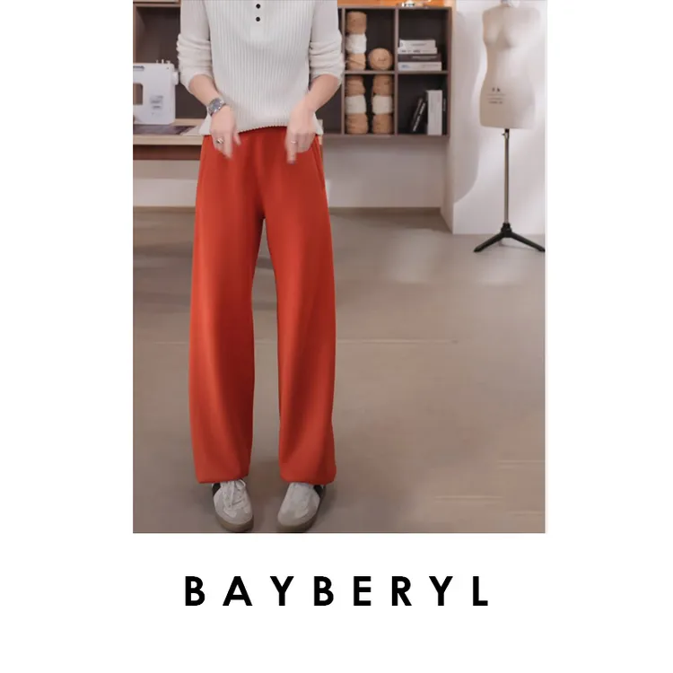 BAYBERYL老贝脏橘裤*束口无缝松紧腰百搭瘦休闲裤XXK5I1005-10/18