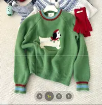 韩系撞色领口卡通小狗提花立体套头毛衣女秋冬圆领针织衫上衣Q80