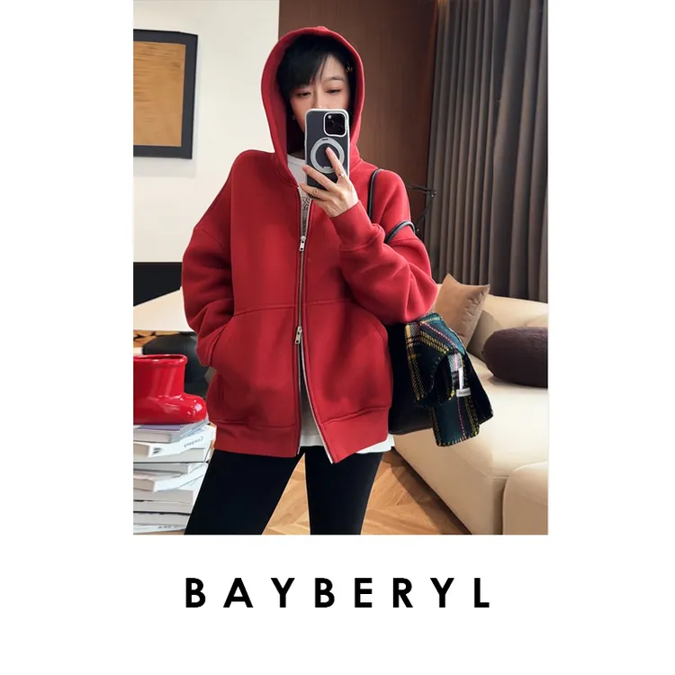 BAYBERYL老贝糖葫芦*加绒连帽休闲拉链百搭冬卫衣NT5L1646-12/31