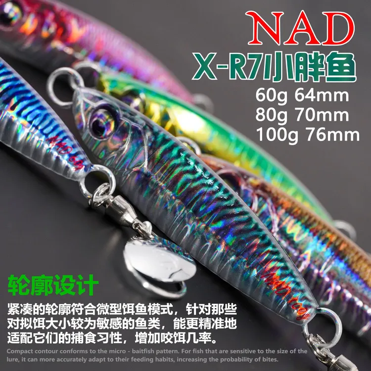 NAD那点X-R7小胖鱼远投铁板60/100g船钓海钓3D仿真路亚鲅鱼黄鲣