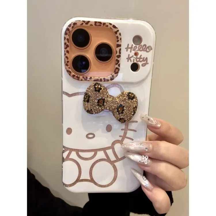 韩系可爱闪粉线条豹纹蝴蝶结猫咪适用iphone17prom苹果16手机壳15