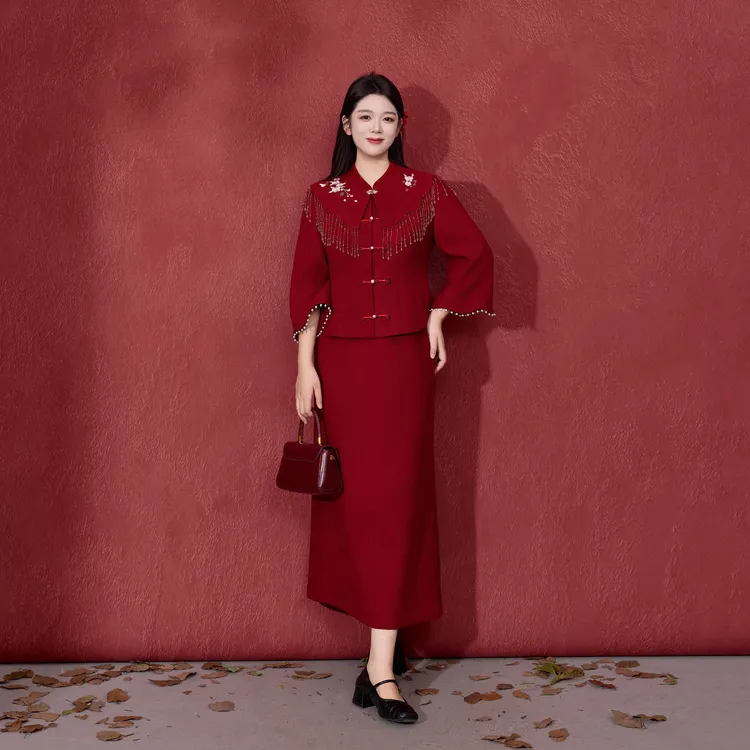 Y【秀影流光】大码女装微胖新中式国风云肩半身裙保暖套装DM32891