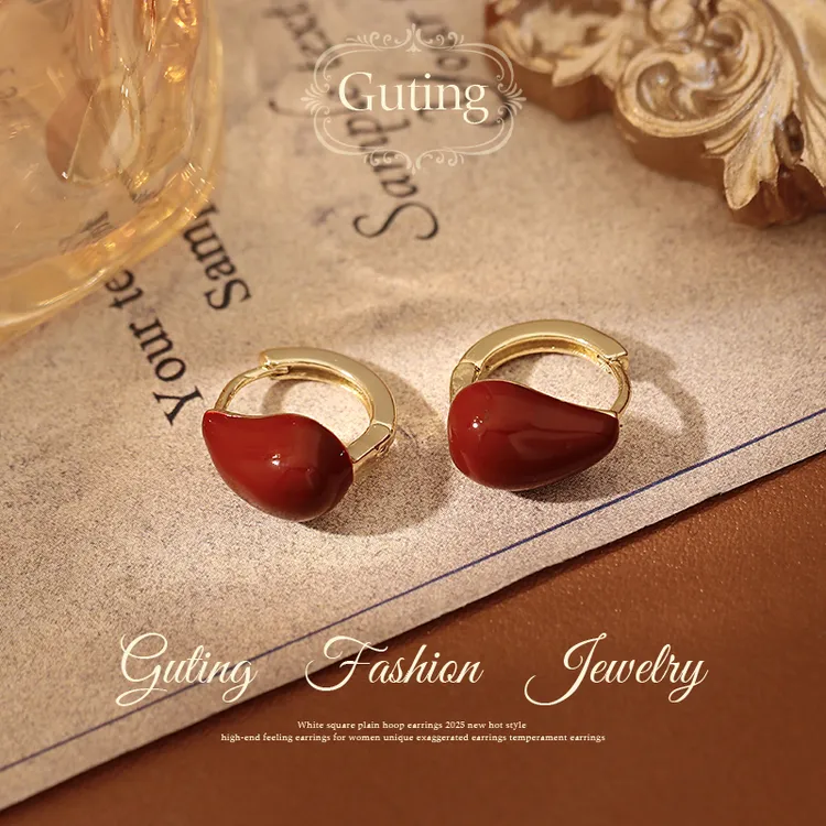 铜合金耳饰 23358红色水滴耳扣耳环女高级感耳饰品适合冬天的耳钉