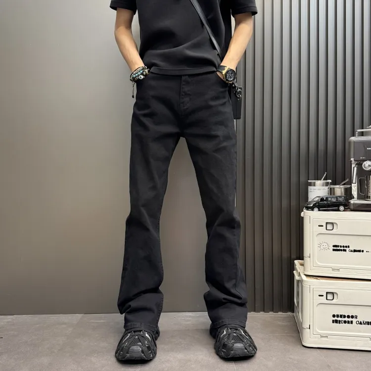 秋冬直筒牛仔黑色修身新款微喇男士网红牛仔男裤男士高级感裤子