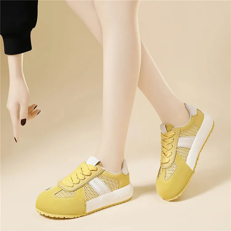 万达撤柜真皮网面透气凉鞋女款2025夏季新款德训鞋舒适运动阿甘鞋