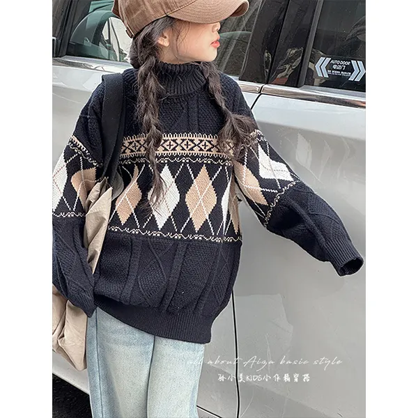 K25488高领女童毛衣儿童冬装保暖针织衫2025秋冬款韩版大童打底衫