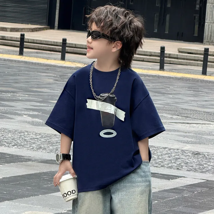 中班仔童装男童T恤2025夏装休闲时尚印花短袖中大童帅气潮*43577