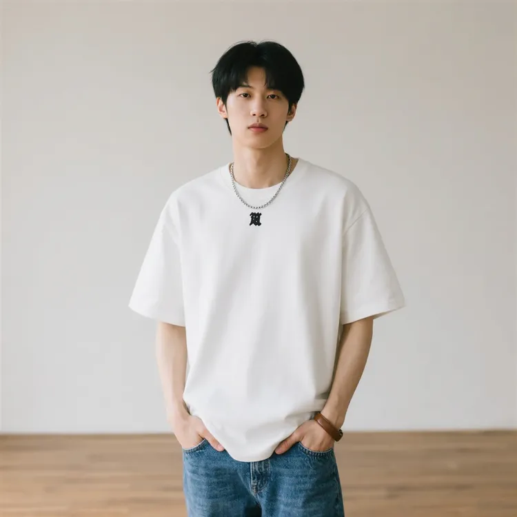 双面重工刺绣宽松夏季男短袖T恤轻奢痞帅男装