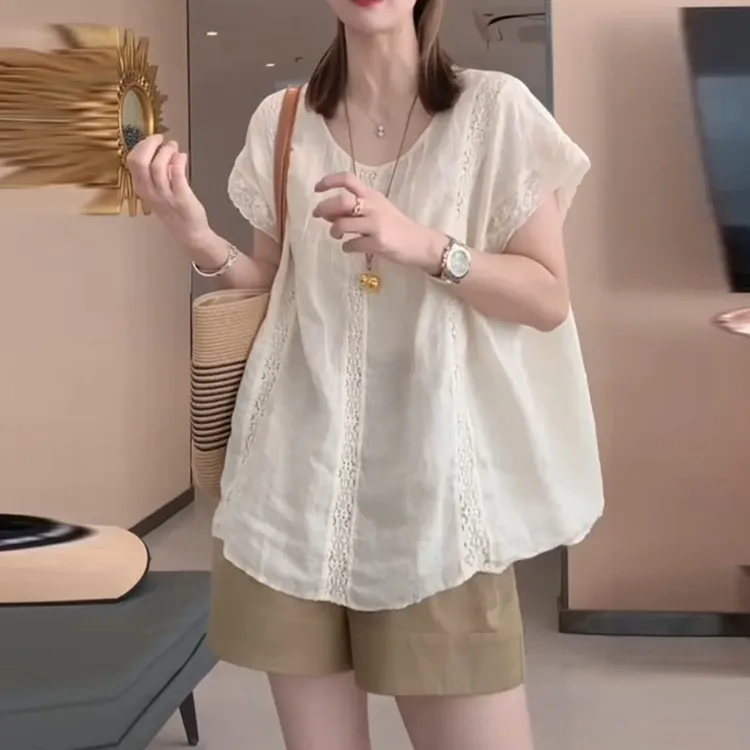 2025年潮流时尚洋气好看夏季新款气质蕾丝拼接小众独特漂亮小衫