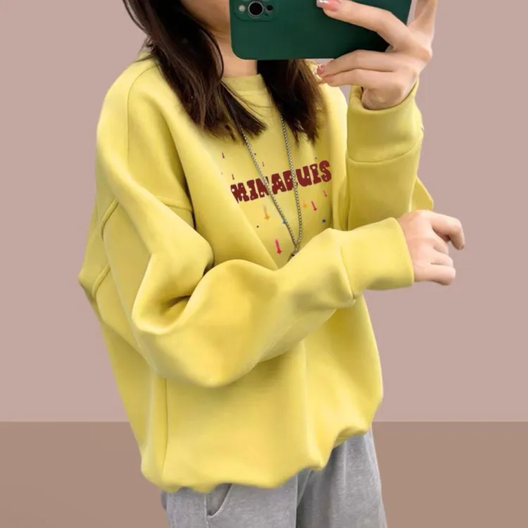 圆领卫衣女秋冬季新款宽松大码胖mm加绒加厚上衣休闲洋气减龄外套