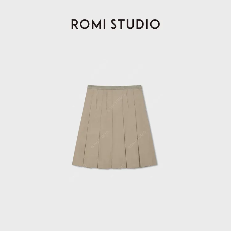 ROMI STUDIO超薄冰感棉料撞色双层压褶拼接百褶半身裙RWCSXY7587
