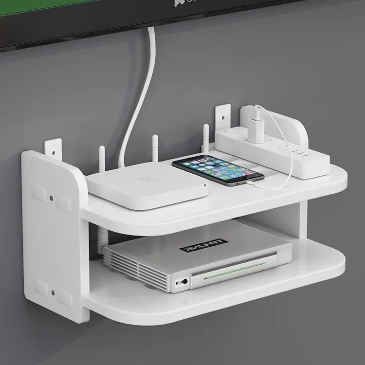 卧室路由器置物架墙上客电视机顶盒卧室放wifi收纳盒架免打孔壁挂