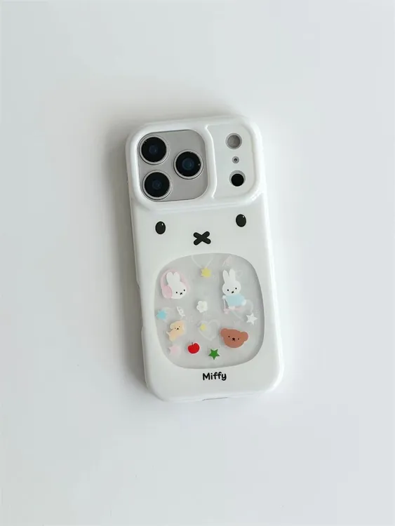 ins卡通镂空镭射爱心米菲兔表情适用iPhone17promax手机壳16pro女