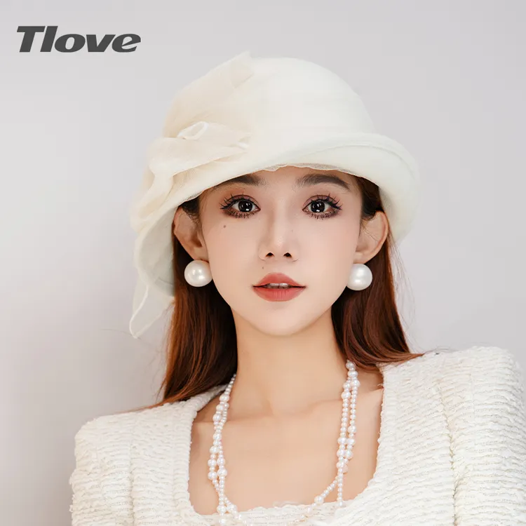 9418帽子女秋冬季新款时尚遮白发礼帽优雅气质英伦复古羊毛毡礼帽