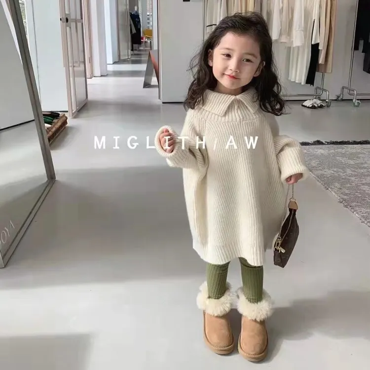 巴拉开门红童装韩版儿童上衣冬季新款中小女童设计感翻领宽松慵懒