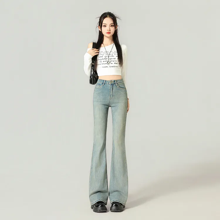 美式复古港风辣妹百搭微喇叭牛仔裤女2025秋季新款显瘦修身拖地裤