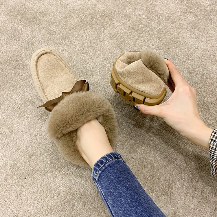 菲妲大码加绒雪地靴44 45女豆豆鞋冬兔毛鞋防滑保暖棉鞋女40-43码