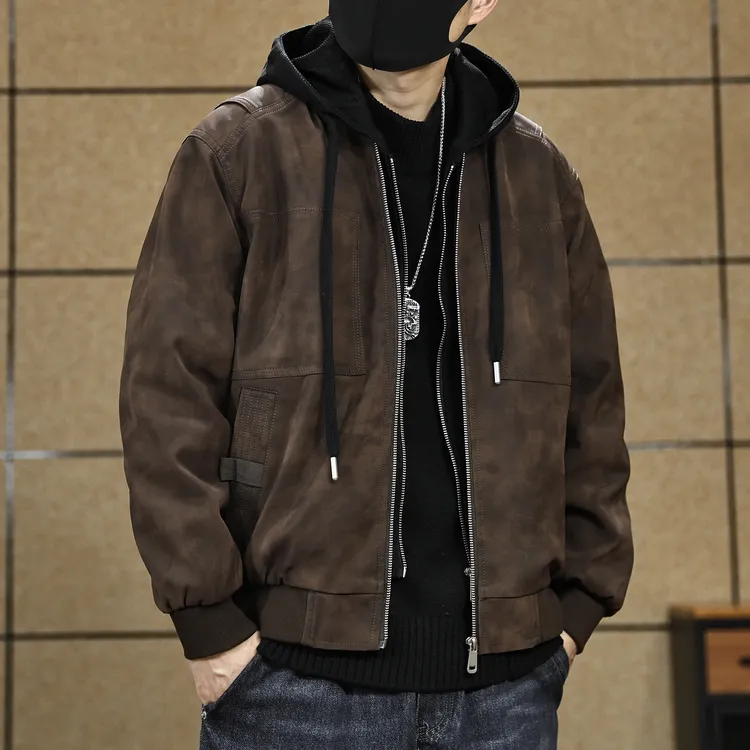 【可拆卸帽】美式复古PU皮衣男士2025秋冬季新款潮牌痞帅夹克外套